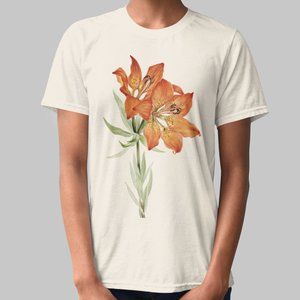 Red Wood Lily Vintage Floral Print Short Sleeve Graphic Tee T-shirt S M L XL